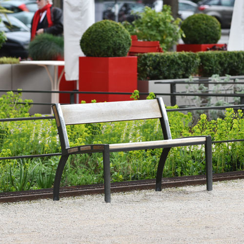 Contemporary public bench - ATHENA - AREA - wooden / cast iron / with backrest