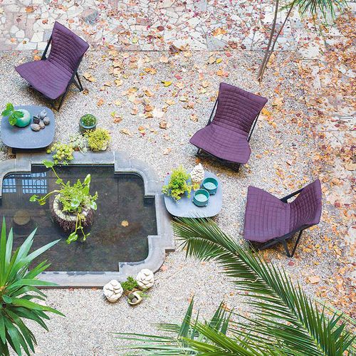 Contemporary armchair - LELLA - PAOLA LENTI - fabric / wenge / stainless steel