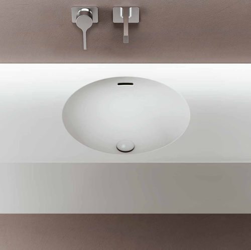 Integrated washbasin - IBIS - PLANIT - Corian® / with counter / rectangular