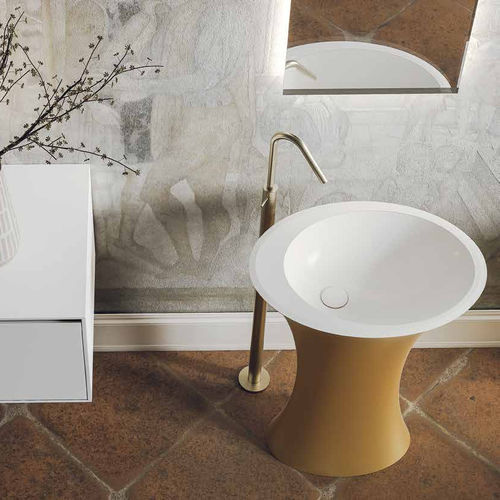 Totem washbasin - SYMPHONY 3 - PLANIT - Corian® / oval / without hole