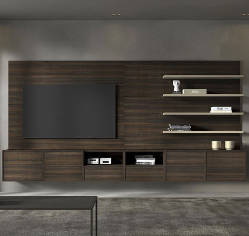 Contemporary TV wall unit - Nara - Arlex - lacquered wood / with shelves / with storage