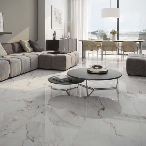 Porcelain stoneware tile - APUANO - Roca Tile - polished / high-gloss / indoor