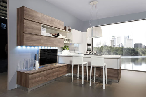 Contemporary kitchen - CORINE - Torchetti Cucine - wood veneer / L-shaped / handleless