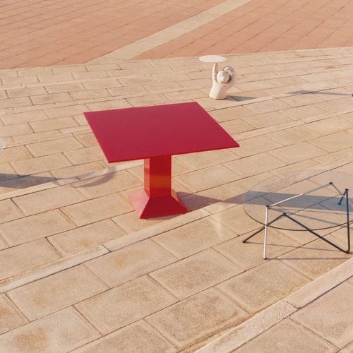 Contemporary dining table - METTSASS - BD Barcelona Design - glass / sheet metal base / square