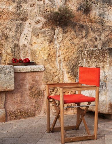 Contemporary chair - ORSON 011 - RODA - outdoor / Batyline® / teak base