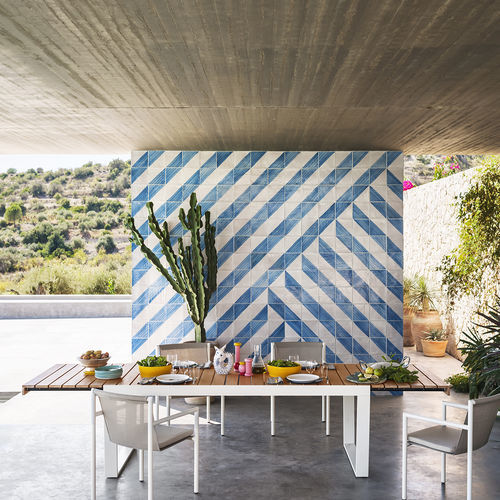 Contemporary dining table - SPINNAKER 034 - RODA - teak / stainless steel / stainless steel base