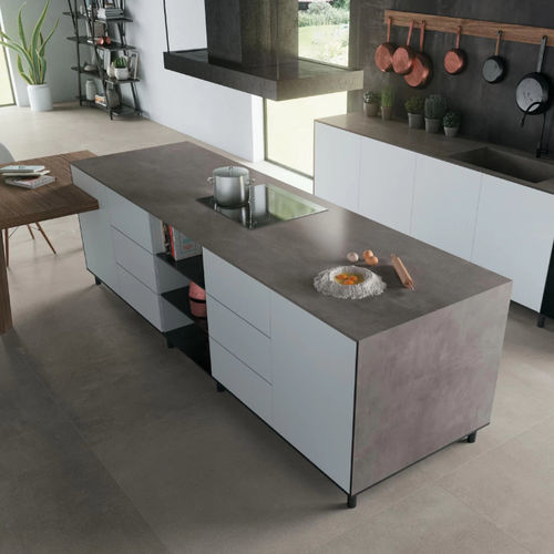 Porcelain stoneware kitchen worktop - BOOST - Atlas Concorde - indoor / gray / white