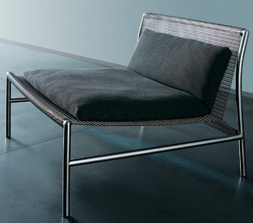 Contemporary fireside chair - HI TECH  - Living Divani - fabric / leather / stainless steel