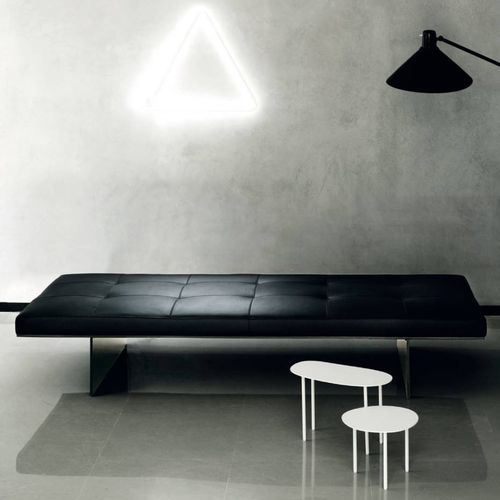 Contemporary upholstered bench - TRACK - Living Divani - fabric / leather / aluminum base