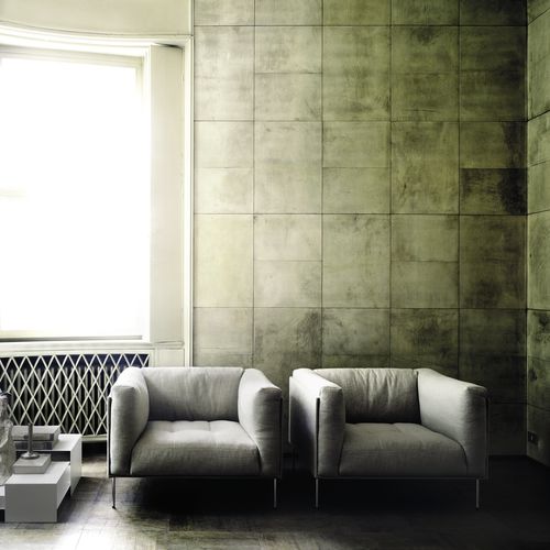 Contemporary armchair - ROD - Living Divani - fabric / leather / steel