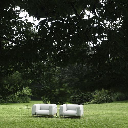 Contemporary armchair - FILO  - Living Divani - fabric / iroko / steel