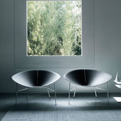 Contemporary armchair - BLOOM - Living Divani - leather / stainless steel / plywood