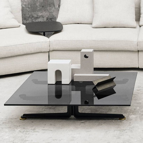 Contemporary coffee table - FLOYD-HI - Living Divani - tempered glass / smoked glass / lacquered metal steel base