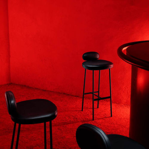 Contemporary bar stool - PEBBLE - Living Divani - leather / fabric / metal base