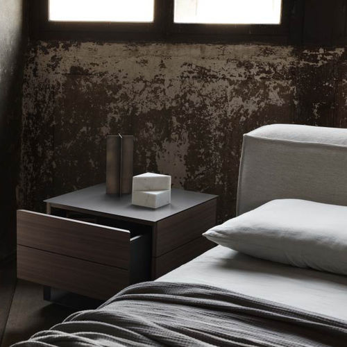 Contemporary bedside table - HALFSQUARE - Living Divani - wooden / metal base / square