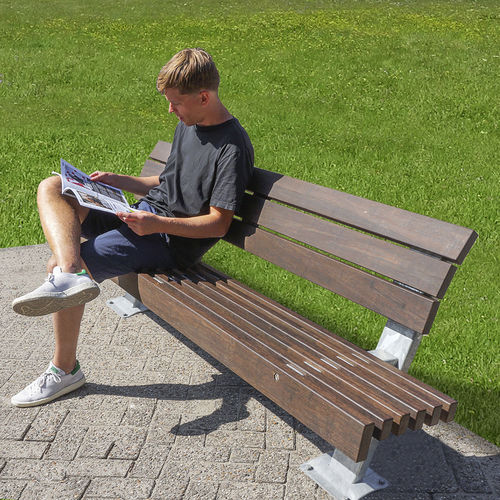 Contemporary public bench - NEW STANDARD BENCHES - Streetlife - hardwood / galvanised steel / powder-coated steel