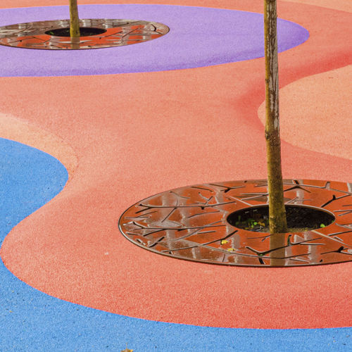 Round tree grate - Streetlife - COR-TEN® steel / with integrated public bench