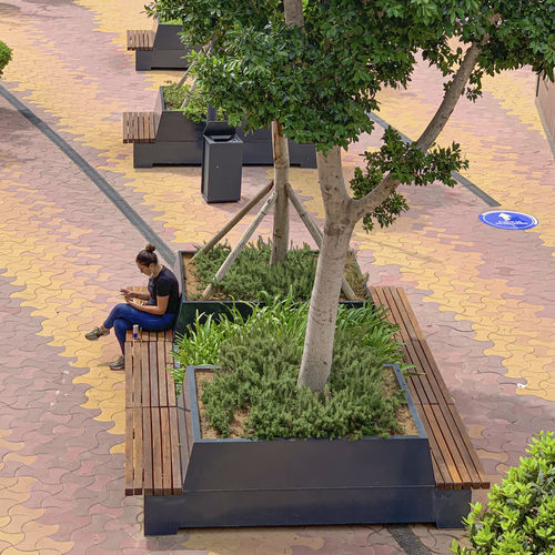 Wooden planter - MOBILE GREEN ISLES - Streetlife - stainless steel / COR-TEN® steel / rectangular