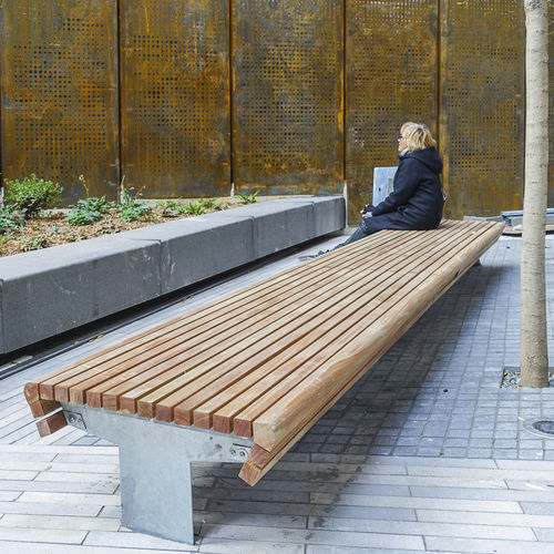 Contemporary public bench - Cliffhanger Linear - Streetlife - wooden / galvanised steel / powder-coated steel