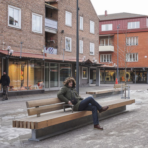 Contemporary public bench - Rough&Ready T - Streetlife - wooden / galvanised steel / thermo-lacquered steel