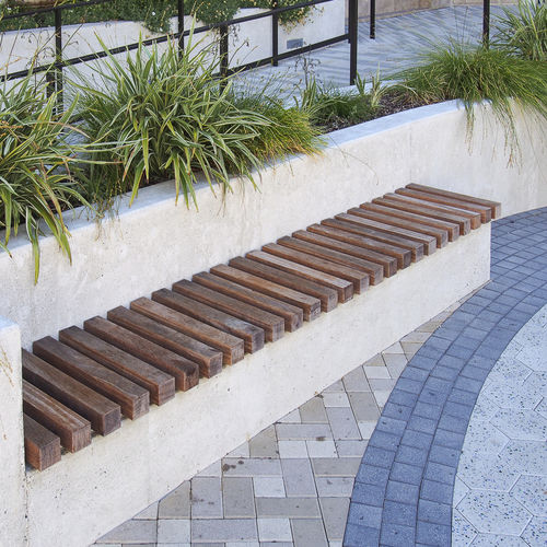 Contemporary bench - SOLID LINEAR TOP - Streetlife - hardwood / without backrest / with backrest
