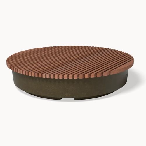 Recycled plastic public bench - LEAN PODIUM DISCS - Streetlife - fiberglass / bamboo / wood