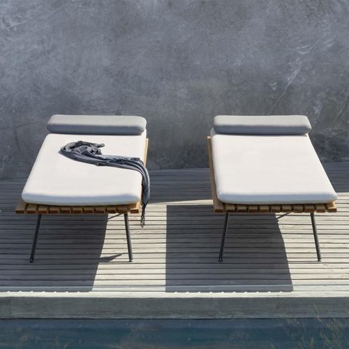 Contemporary sun lounger - San - MANUTTI - fabric / teak / stainless steel