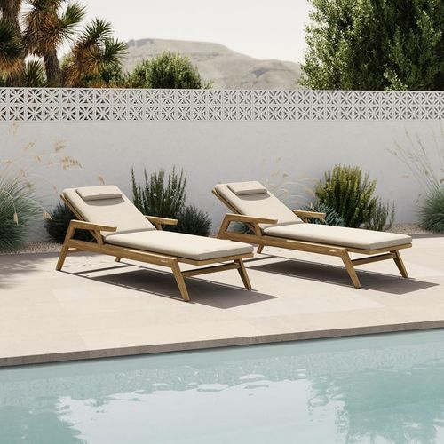 Contemporary sun lounger - Sunrise  - MANUTTI - Batyline® / teak / adjustable backrest