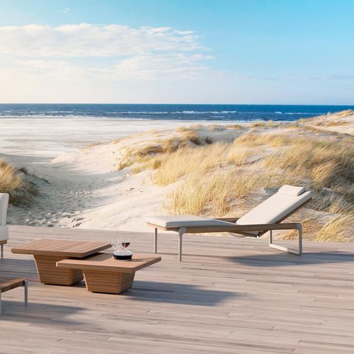 Contemporary sun lounger - Flows  - MANUTTI - fabric / teak / aluminum