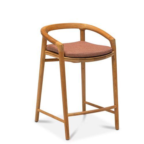 Contemporary bar stool - SOLID - MANUTTI - fabric / teak base / 4-legged