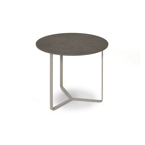Unique side table - TRIOS - FISCHER MÖBEL - glass / stainless steel base / round