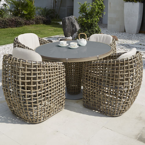 Contemporary dining table - DYNASTY - SKY LINE DESIGN - wicker / glass / aluminum base
