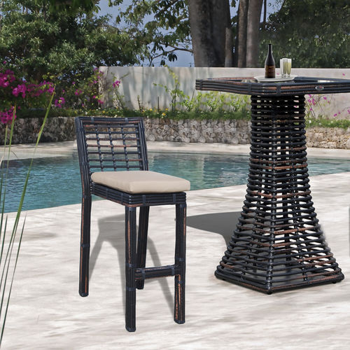 Contemporary bar chair - TOPAZ  - SKY LINE DESIGN - outdoor / fabric / wooden base