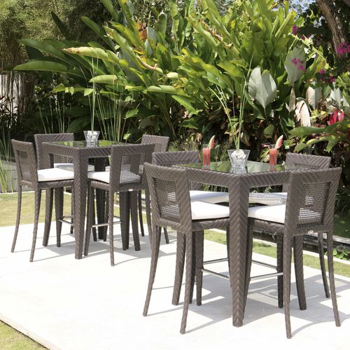 Contemporary high bar table - MADISON  - SKY LINE DESIGN - glass / resin wicker base / square