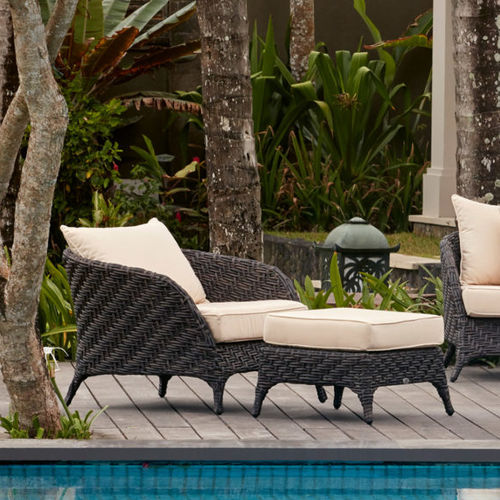 Contemporary armchair - CELESTE  - SKY LINE DESIGN - fabric / rattan / brown