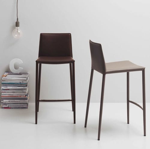 Contemporary bar chair - UNIQUE - SCAVOLINI - indoor / leather / painted metal base