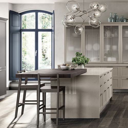 Contemporary kitchen - CARATTERE - SCAVOLINI - wood veneer / oak / glass
