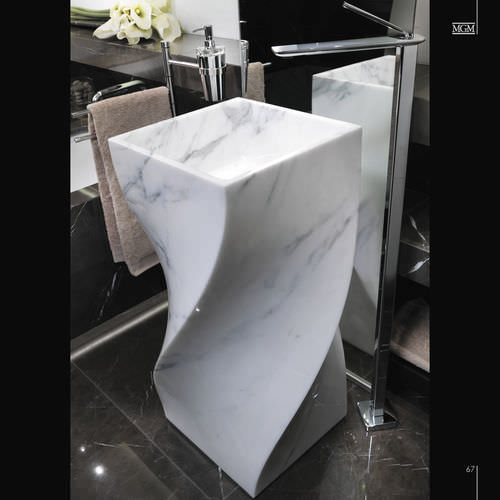 Free-standing washbasin - TANGO - MGM - marble / with adjustable mirror / sculptural