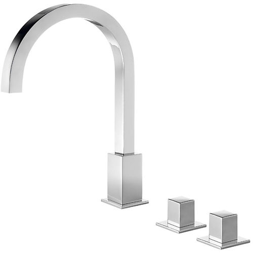 Double-handle washbasin mixer tap - CUADRO-TRES: 00810503 - TRES Grifería - countertop / chromed metal / bathroom
