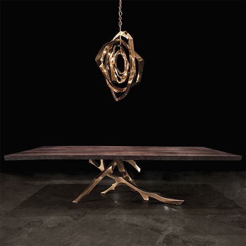 Contemporary dining table - THE GROLIER - Hudson Furniture - walnut / lacquered wood / bronze