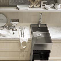 Single-bowl kitchen sink - ARKADIA - Dica - without drainboard / stainless steel / free standing