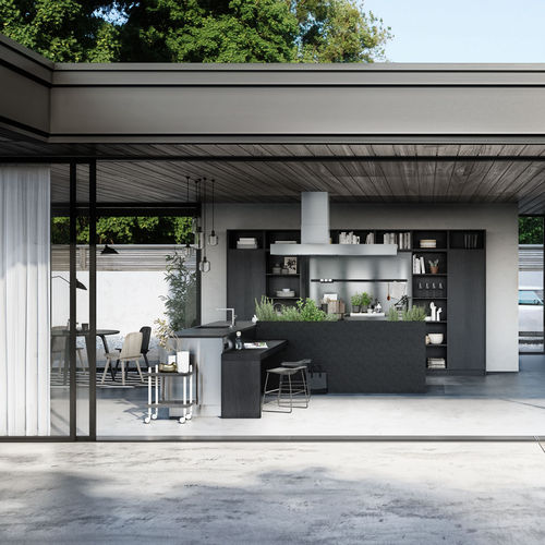 Contemporary kitchen - URBAN : SE 4004 E + SE 9009 ES - SIEMATIC - glass / wood veneer / island
