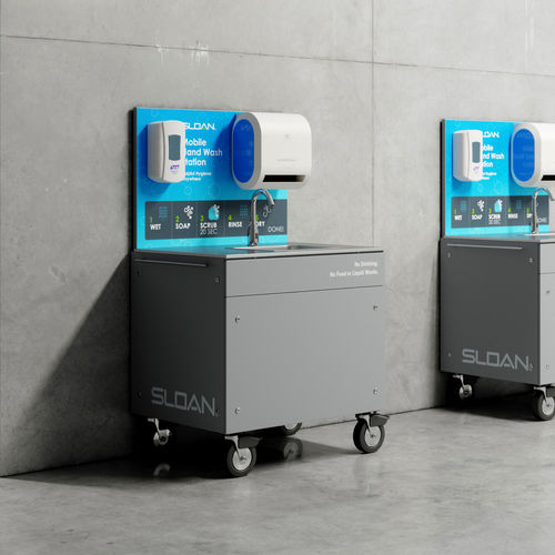 Hand basin with post - MH Series - Sloan - rectangular / stainless steel / Corian®