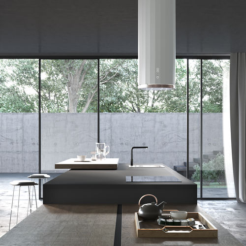 Island range hood - CORINTHIA - Faber S.p.A - with built-in lighting / original design / low-noise