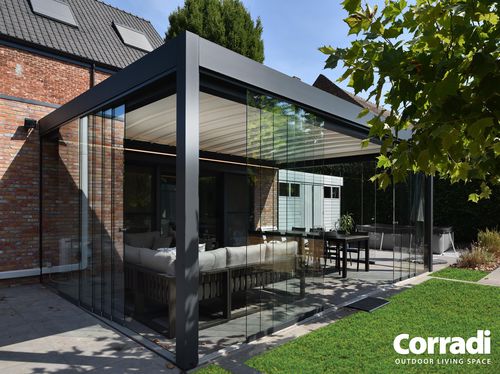 Self-supporting pergola - Maestro - Corradi - aluminum / with mobile slats / with sliding canopy