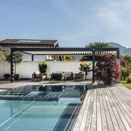 Bioclimatic pergola - Imago® - Corradi - self-supporting / wall-mounted / aluminum