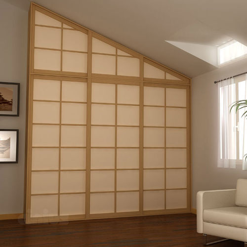 Sliding partition - PARETE SHOJI - Cinius - wooden / commercial / for open space