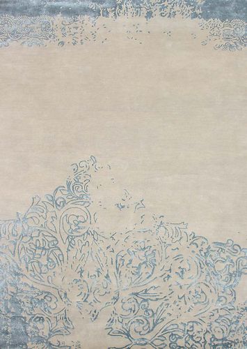 Contemporary rug - DRAGONFLY BLUE - Sirecom Tappeti - patterned / bamboo fiber / New Zealand wool