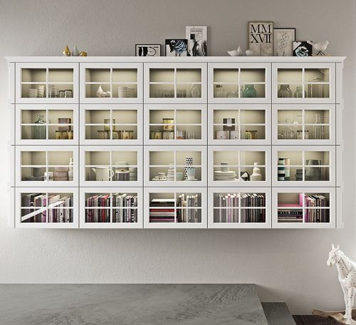 Contemporary display case - Kelly - SNAIDERO RINO SPA - wall-mounted / lacquered wood / with built-in lighting