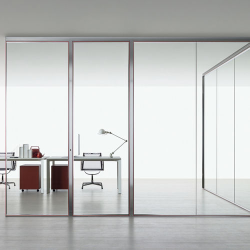 Sliding partition - RAY - Citterio - with glass panel / for offices / custom